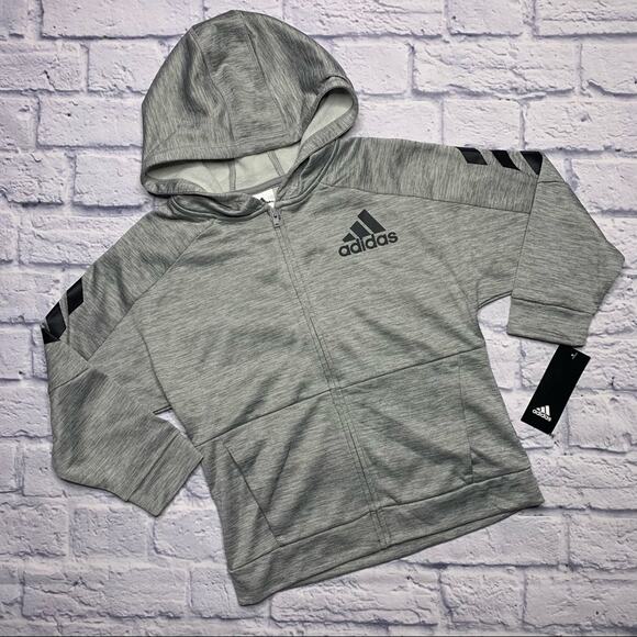 Adidas Melange Zip Up Hoodie in Heathered Grey - Picture 2 of 8